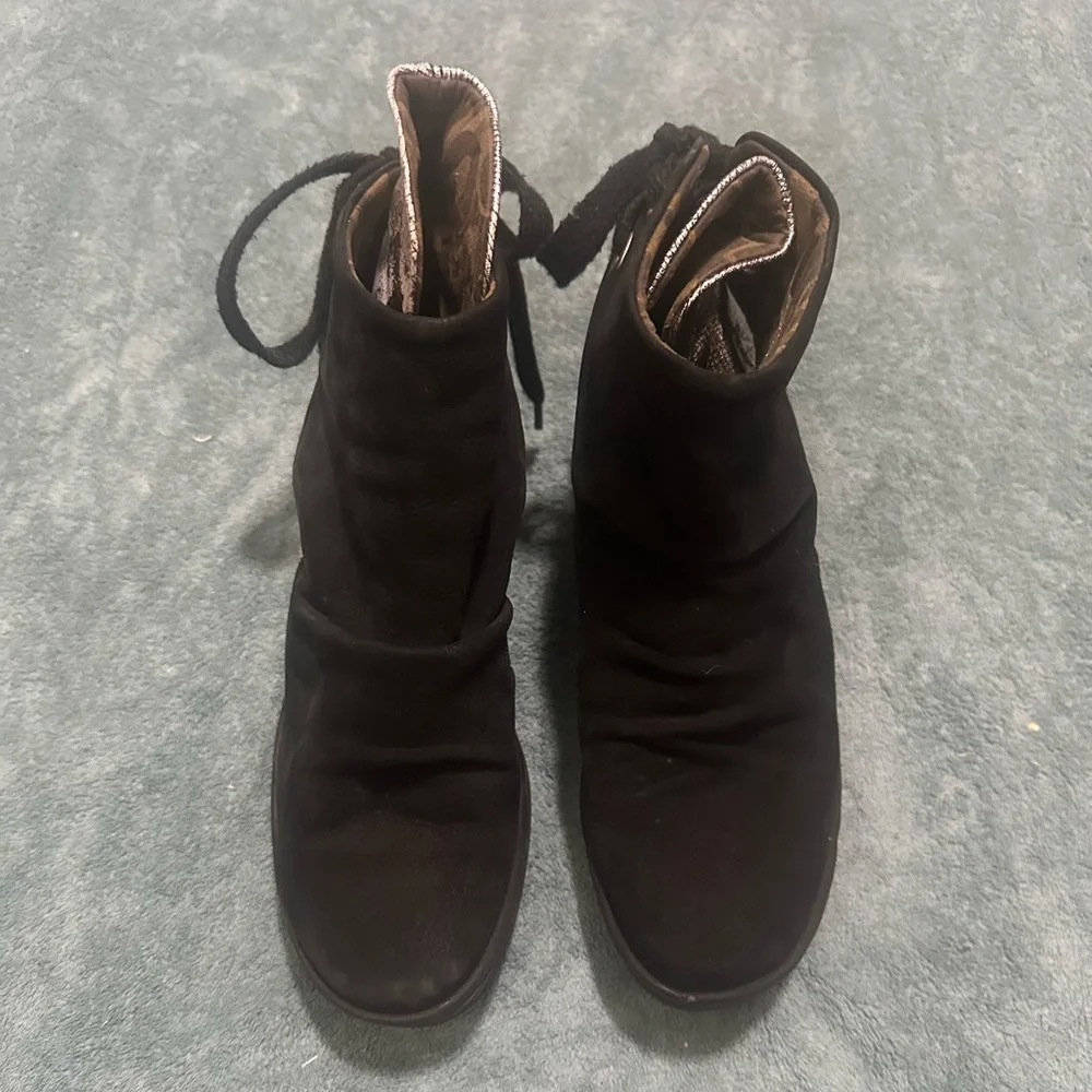 Fly London Yama Suede & Leather Lace-Up Wedge Ankle Boots 36